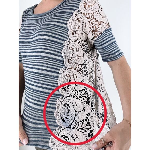 Free People We the Free Battenburg Striped Crochet Top Size Small - Picture 7 of 8